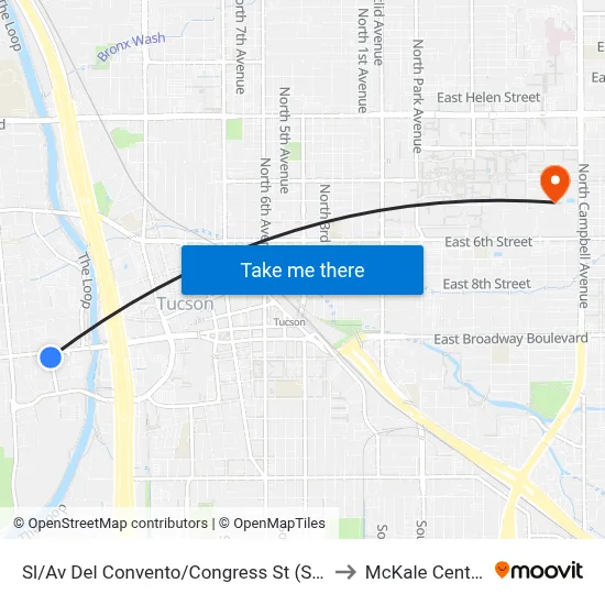 Sl/Av Del Convento/Congress St (Se) to McKale Center map