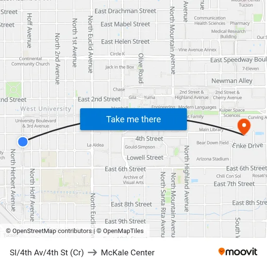 Sl/4th Av/4th St (Cr) to McKale Center map