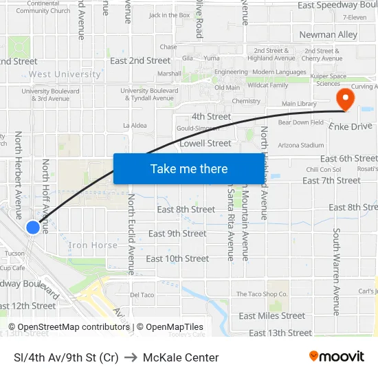 Sl/4th Av/9th St (Cr) to McKale Center map