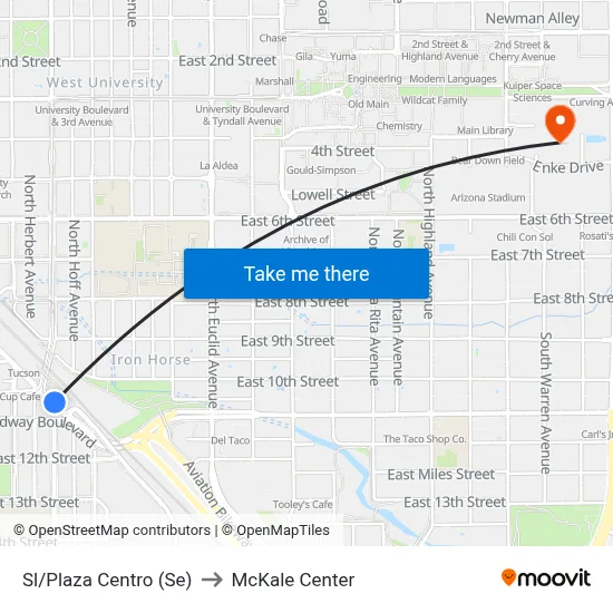 Sl/Plaza Centro (Se) to McKale Center map