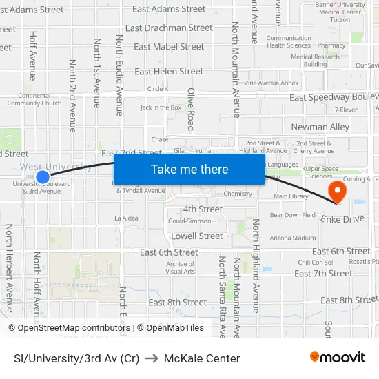 Sl/University/3rd Av (Cr) to McKale Center map