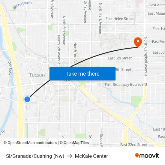 Sl/Granada/Cushing (Nw) to McKale Center map