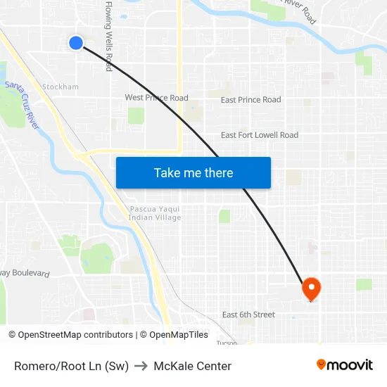 Romero/Root Ln (Sw) to McKale Center map