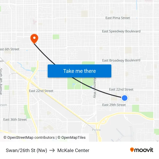 Swan/26th St (Nw) to McKale Center map
