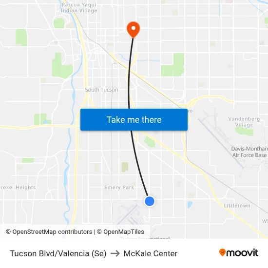Tucson Blvd/Valencia (Se) to McKale Center map
