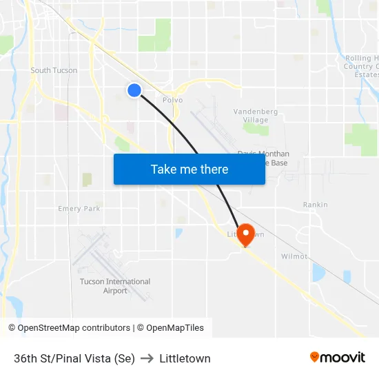 36th St/Pinal Vista (Se) to Littletown map