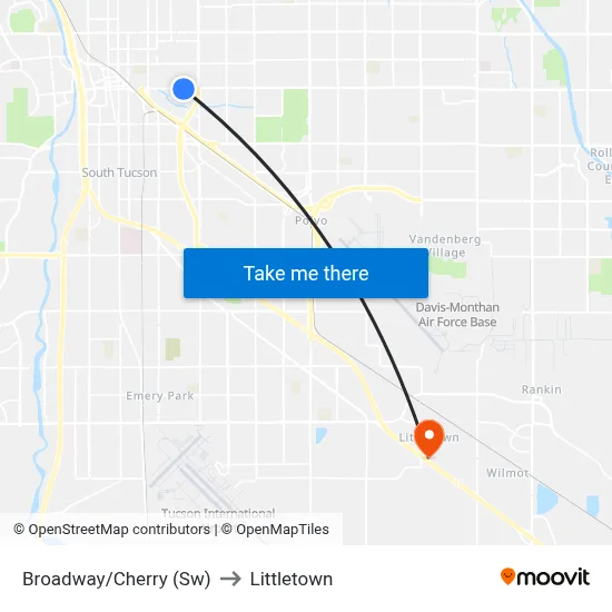 Broadway/Cherry (Sw) to Littletown map