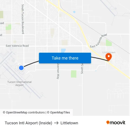 Tucson Intl Airport (Inside) to Littletown map