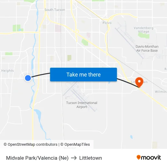 Midvale Park/Valencia (Ne) to Littletown map
