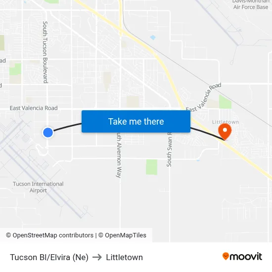 Tucson Bl/Elvira (Ne) to Littletown map