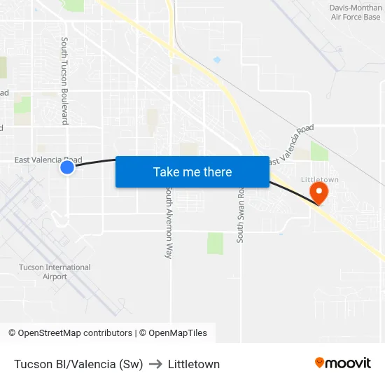 Tucson Bl/Valencia (Sw) to Littletown map