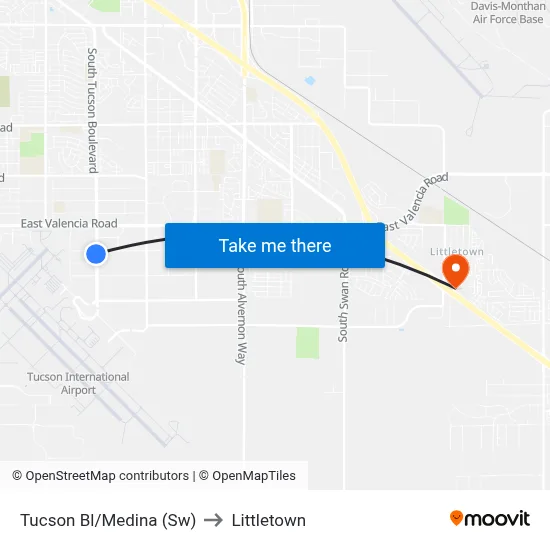 Tucson Bl/Medina (Sw) to Littletown map