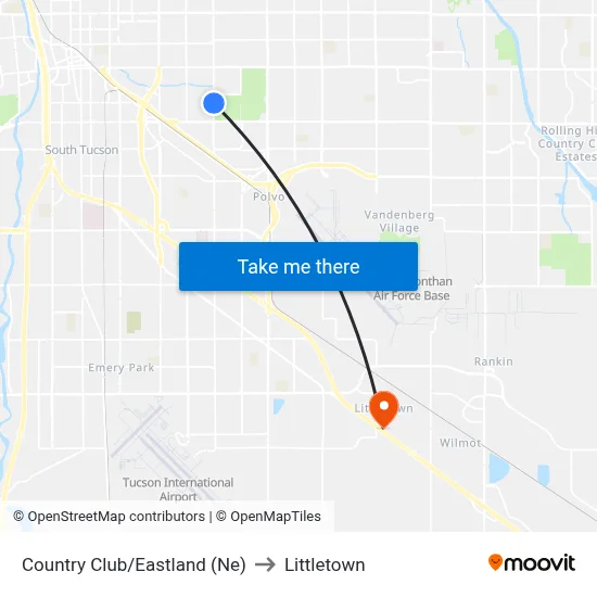 Country Club/Eastland (Ne) to Littletown map