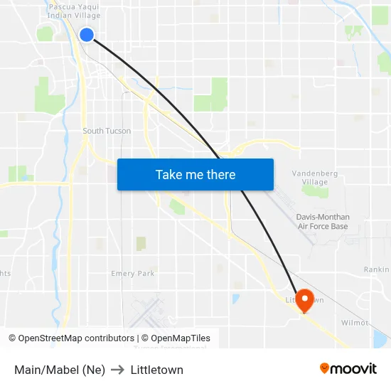 Main/Mabel (Ne) to Littletown map