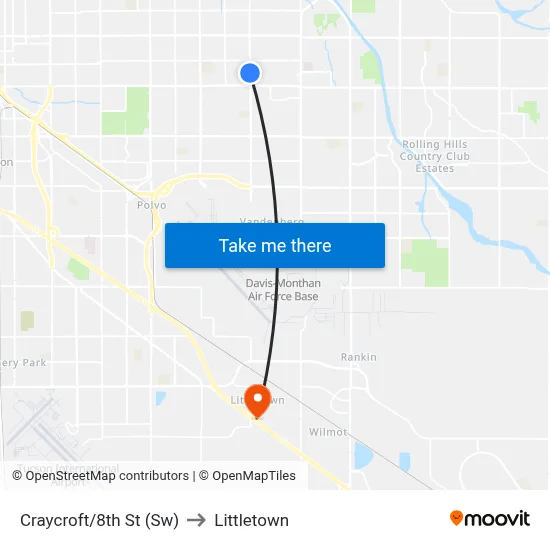 Craycroft/8th St (Sw) to Littletown map