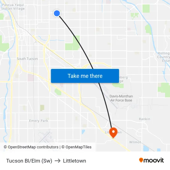 Tucson Bl/Elm (Sw) to Littletown map