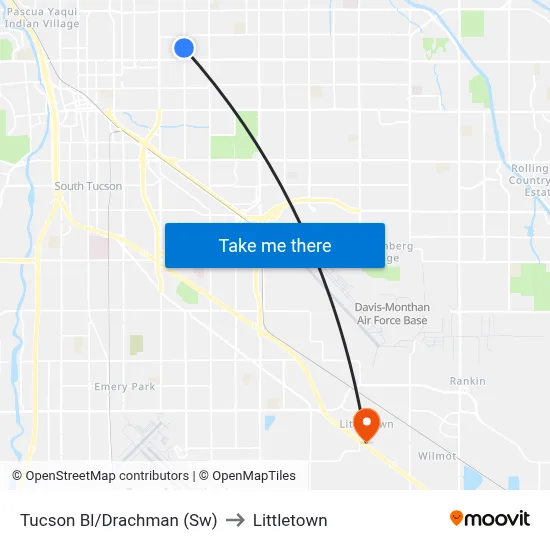 Tucson Bl/Drachman (Sw) to Littletown map