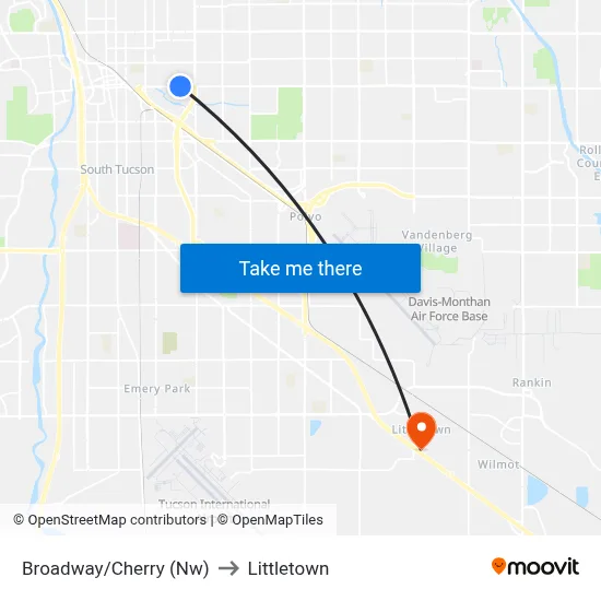 Broadway/Cherry (Nw) to Littletown map