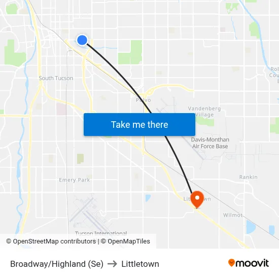 Broadway/Highland (Se) to Littletown map