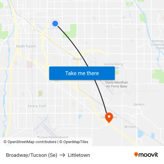 Broadway/Tucson (Se) to Littletown map