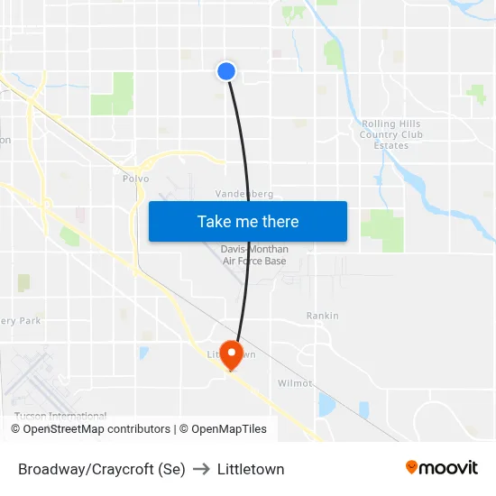 Broadway/Craycroft (Se) to Littletown map