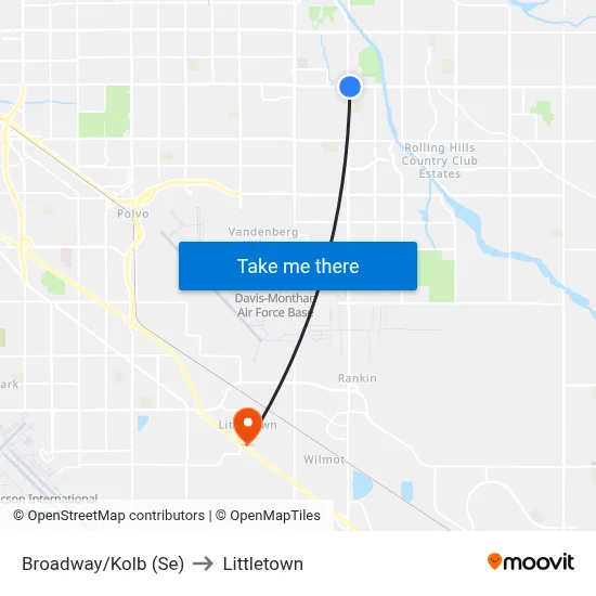 Broadway/Kolb (Se) to Littletown map