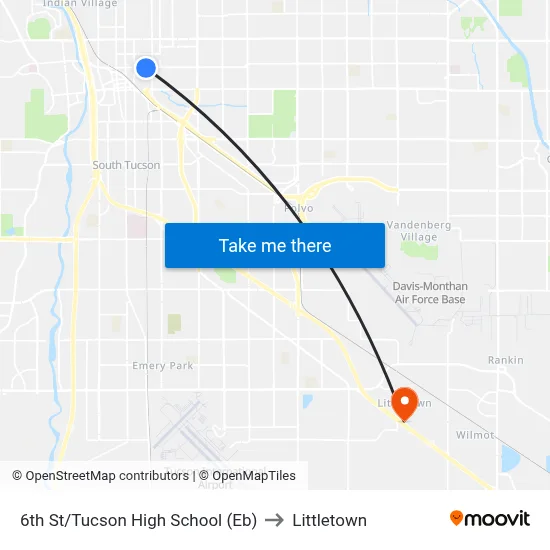 6th St/Tucson High School (Eb) to Littletown map