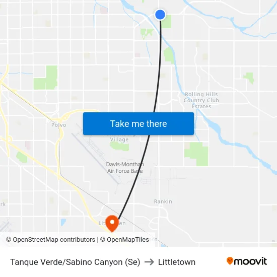 Tanque Verde/Sabino Canyon (Se) to Littletown map