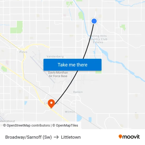 Broadway/Sarnoff (Sw) to Littletown map