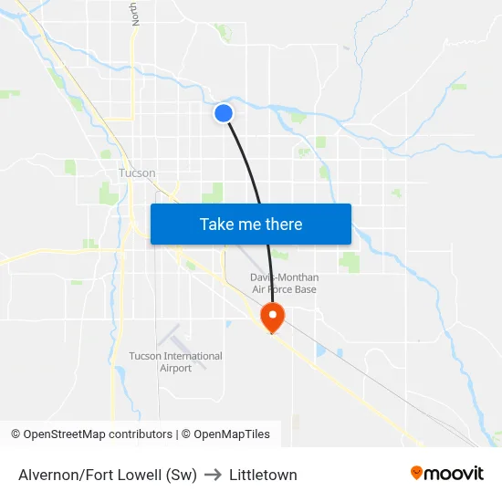 Alvernon/Fort Lowell (Sw) to Littletown map