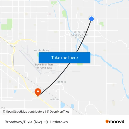 Broadway/Dixie (Nw) to Littletown map