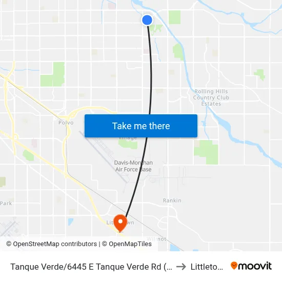 Tanque Verde/6445 E Tanque Verde Rd (Wb) to Littletown map