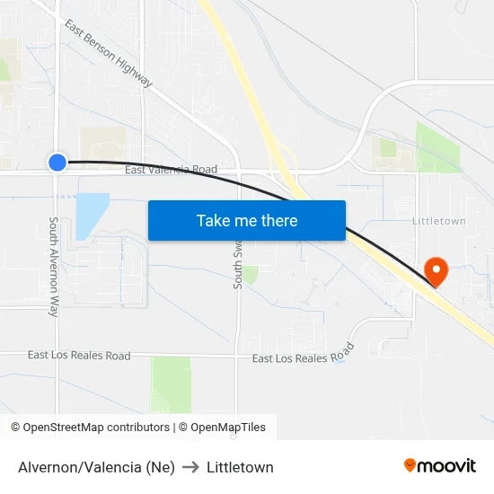 Alvernon/Valencia (Ne) to Littletown map