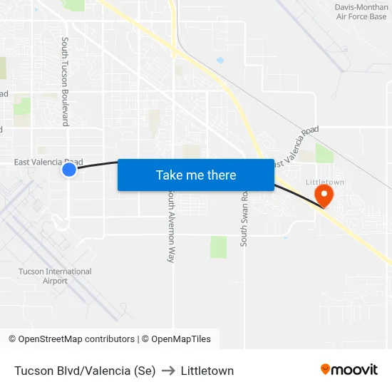 Tucson Blvd/Valencia (Se) to Littletown map
