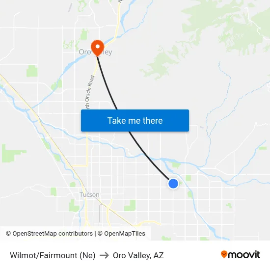 Wilmot/Fairmount (Ne) to Oro Valley, AZ map