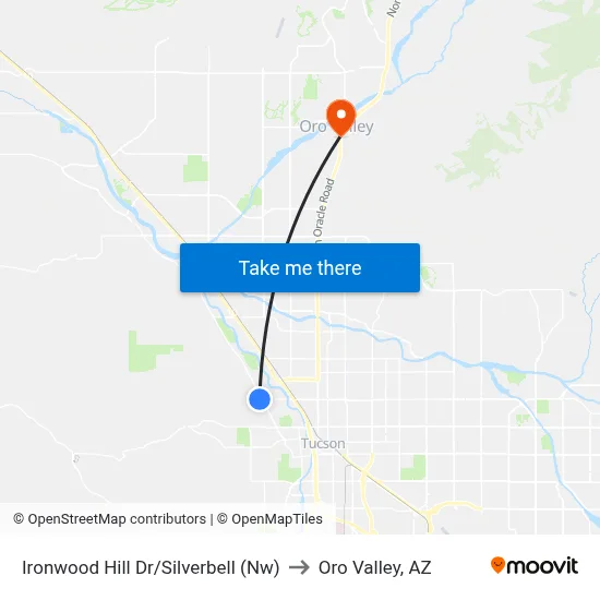 Ironwood Hill Dr/Silverbell (Nw) to Oro Valley, AZ map