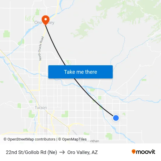 22nd St/Gollob Rd (Ne) to Oro Valley, AZ map