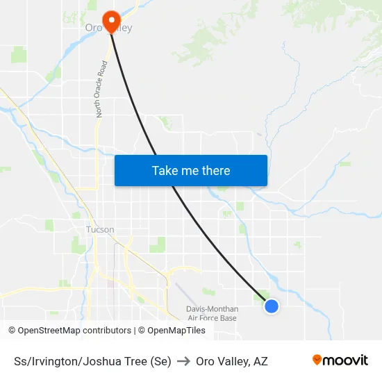Ss/Irvington/Joshua Tree (Se) to Oro Valley, AZ map