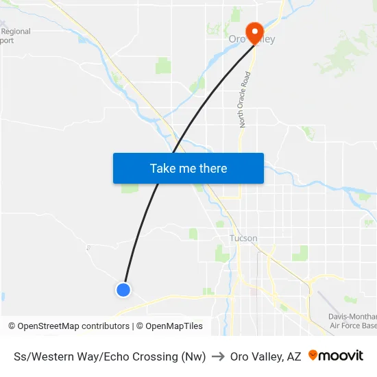 Ss/Western Way/Echo Crossing (Nw) to Oro Valley, AZ map