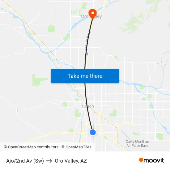 Ajo/2nd Av (Sw) to Oro Valley, AZ map