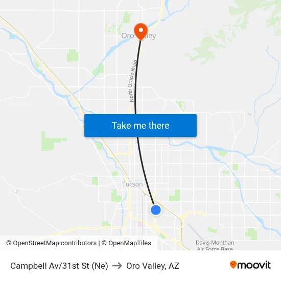 Campbell Av/31st St (Ne) to Oro Valley, AZ map