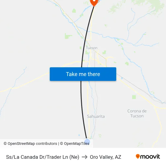 Ss/La Canada Dr/Trader Ln (Ne) to Oro Valley, AZ map