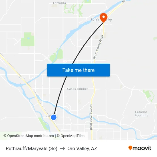 Ruthrauff/Maryvale (Se) to Oro Valley, AZ map