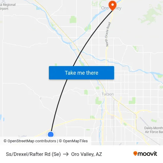 Ss/Drexel/Rafter Rd (Se) to Oro Valley, AZ map