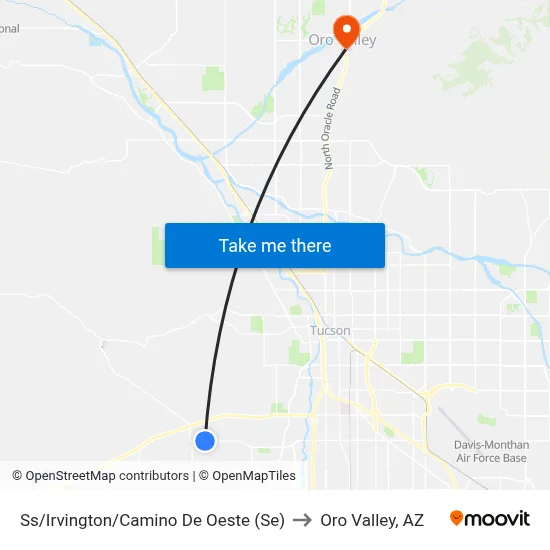 Ss/Irvington/Camino De Oeste (Se) to Oro Valley, AZ map