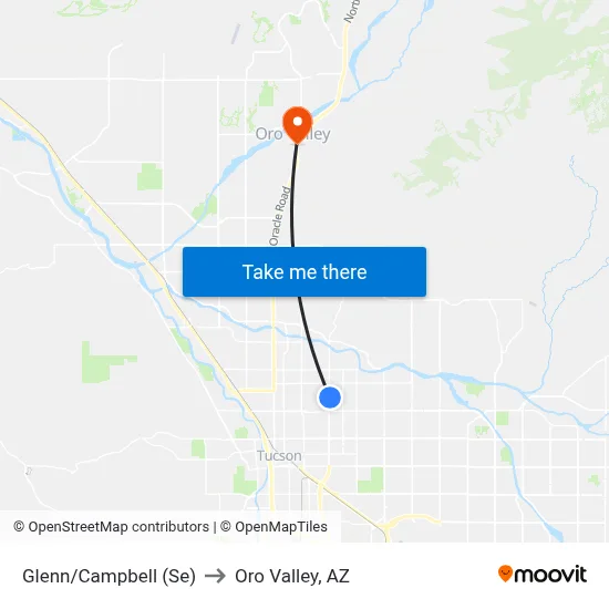 Glenn/Campbell (Se) to Oro Valley, AZ map