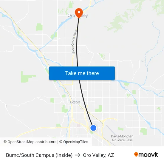 Bumc/South Campus (Inside) to Oro Valley, AZ map