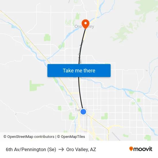 6th Av/Pennington (Se) to Oro Valley, AZ map