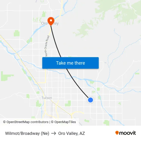 Wilmot/Broadway (Ne) to Oro Valley, AZ map