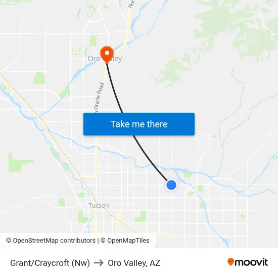 Grant/Craycroft (Nw) to Oro Valley, AZ map